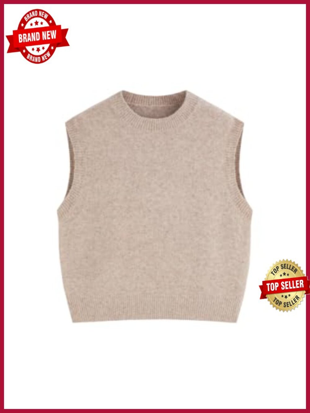 Oversized Sleeveless Round Neck Sweater Vest Knit Wool Top
